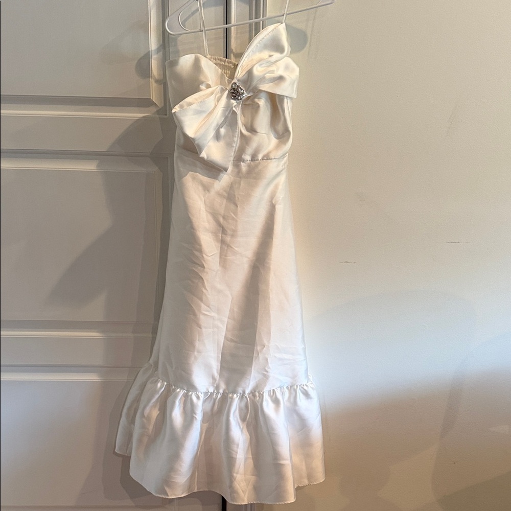 BHLDN Ivory Strapless Midi Dress with Bow Accent